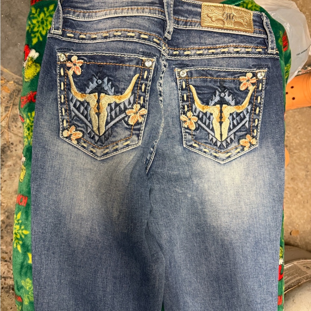 Miss Me Blue Boot Cut Jeans with Embroidered Pockets